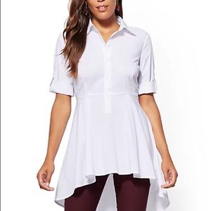 WHITE POPLIN PEPLUM TUNIC SHIRT